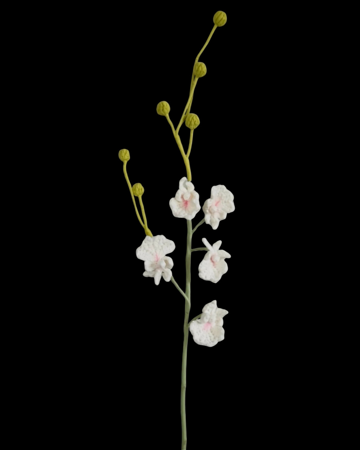 Untitled Flowers — Oncidium, weiss-rosa, handgehäkelt, freigestellt