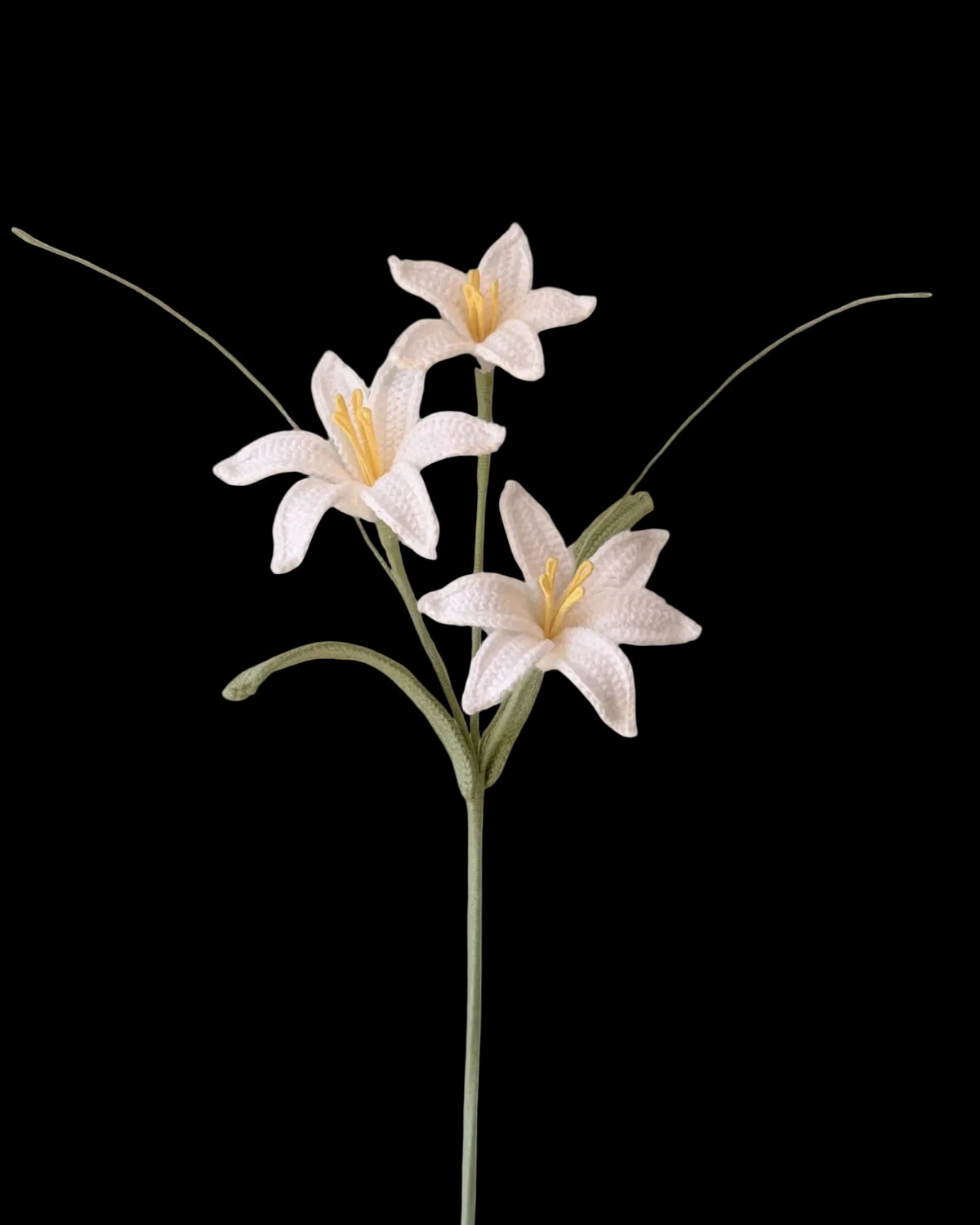 Untitled Flowers — Regenlilie, weiss (dreiköpfig), handgehäkelt, freigestellt