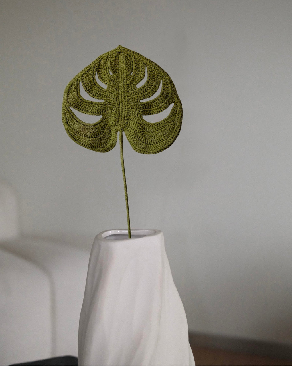 Untitled Flowers — Small Monstera Leaf, hand-crocheted, in a vase